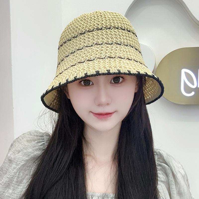 Summer Breathable Straw Hat With Wide Brim And Mesh Design For Beach And Sun Protection