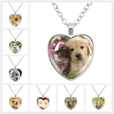 Schattige Huisdier Hond Ketting Liefde Huisdier Foto Hond Ketting Hartvorm Glas Cabochon Hanger Cadeaus Charms Sieraden