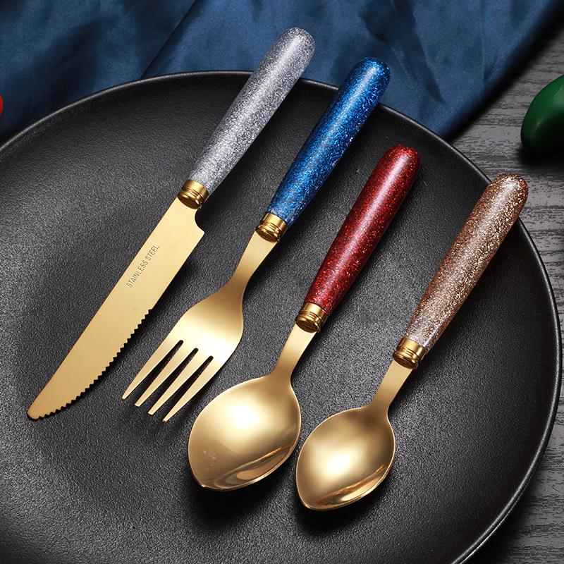 Light luxury Nordic gold-plated western tableware household western restaurant knife four-piece set thickened stainless steel knife, fork