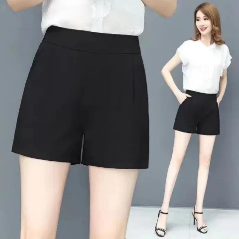 

High Waist Wide Leg Black Pants - Spring/Summer Slimming, Loose, Thin, Mature Style, Large Size Shorts for Women. XL чёрный