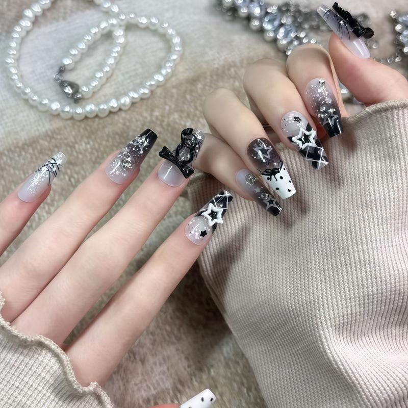 Sweet & Spicy French Lace Handmade Long Nails - Cute, Wearable, Removable, and Whitening