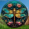 Vintage Holzschild mit Libellen- und Blumenmuster - Künstlerisches rundes Ornament für Haustür, Wandbehang-Dekor - Ideale Hängedekoration für Zuhause
