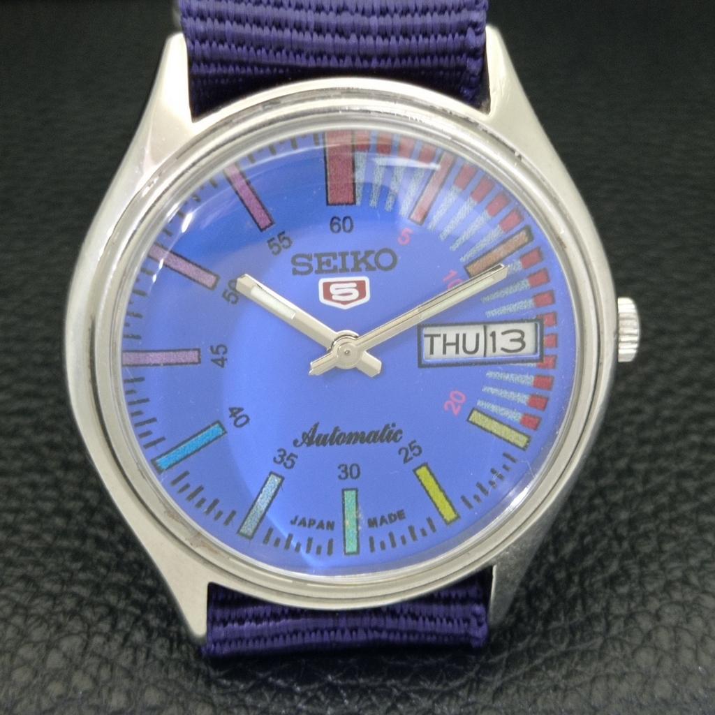 JAPAN VINTAGE SEIKO 5 AUTOMATIC 6309A MENS BLUE COLOR DIAL WATCH A701479-5 R206b-a701479