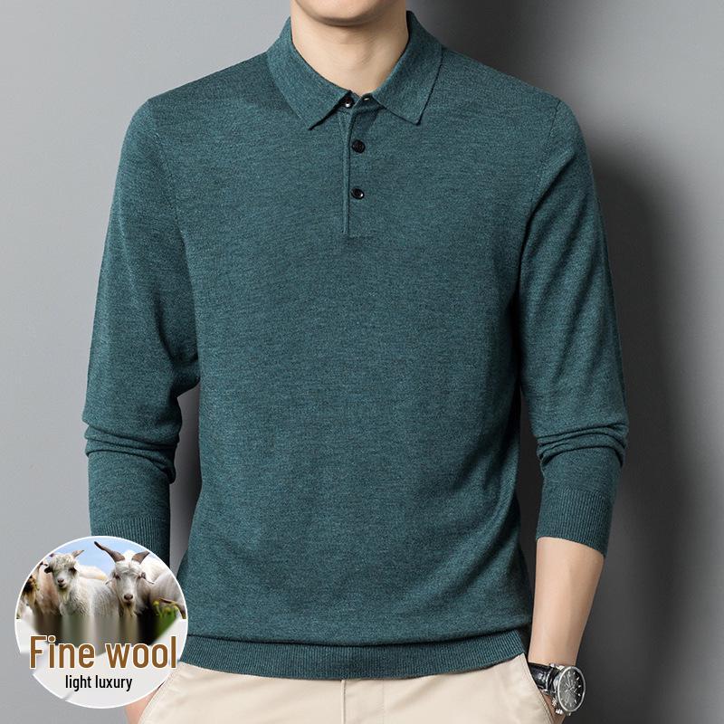 Men's Wool-Blend Cardigan: Solid Color Turn-Down Collar Knitted Sweater