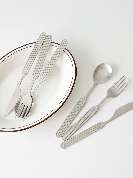 

kamomekitchen [1+1] Ridge All Stainless Steel Cutlery Set of 6 (Spoon, Fork, Knife) Glossy