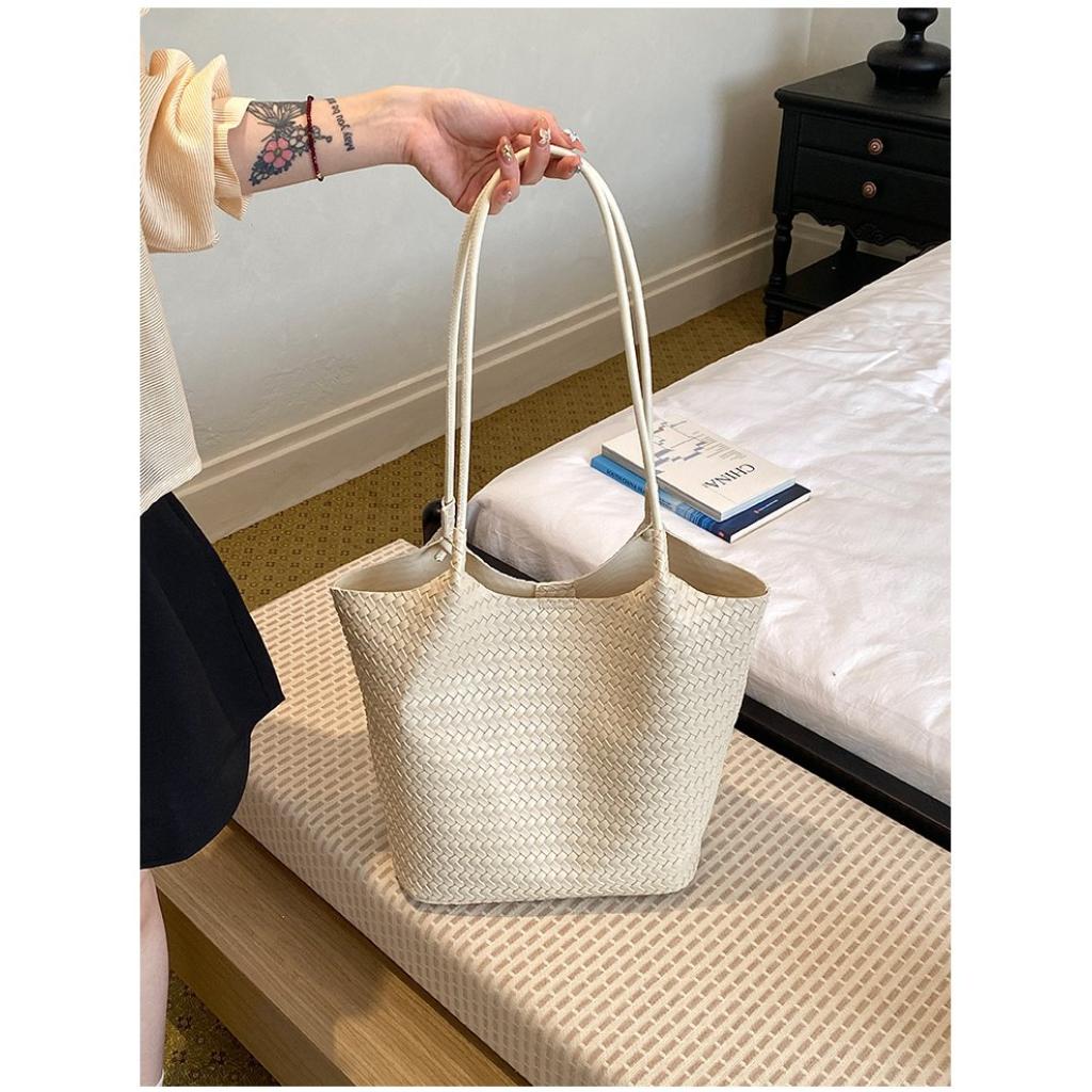 Tote Bag Women PU Woven Texture Large Capacity Office Daily Use