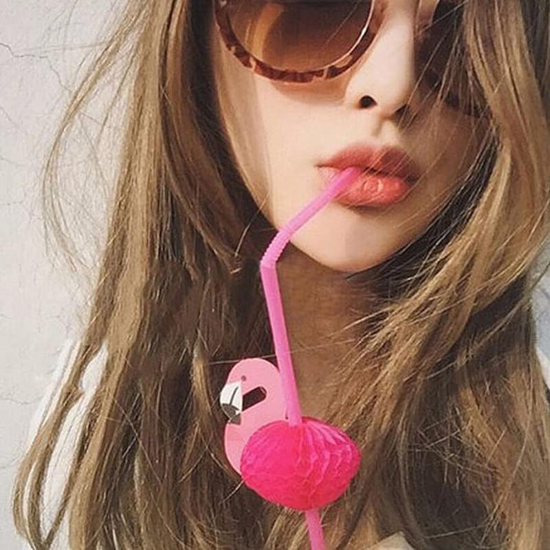 50Pcs Flamingo Drinking Straws Tropical Umbrellas Pineapple Juice Cocktail Disposable Juice Straws Hawaii Party Decoration
