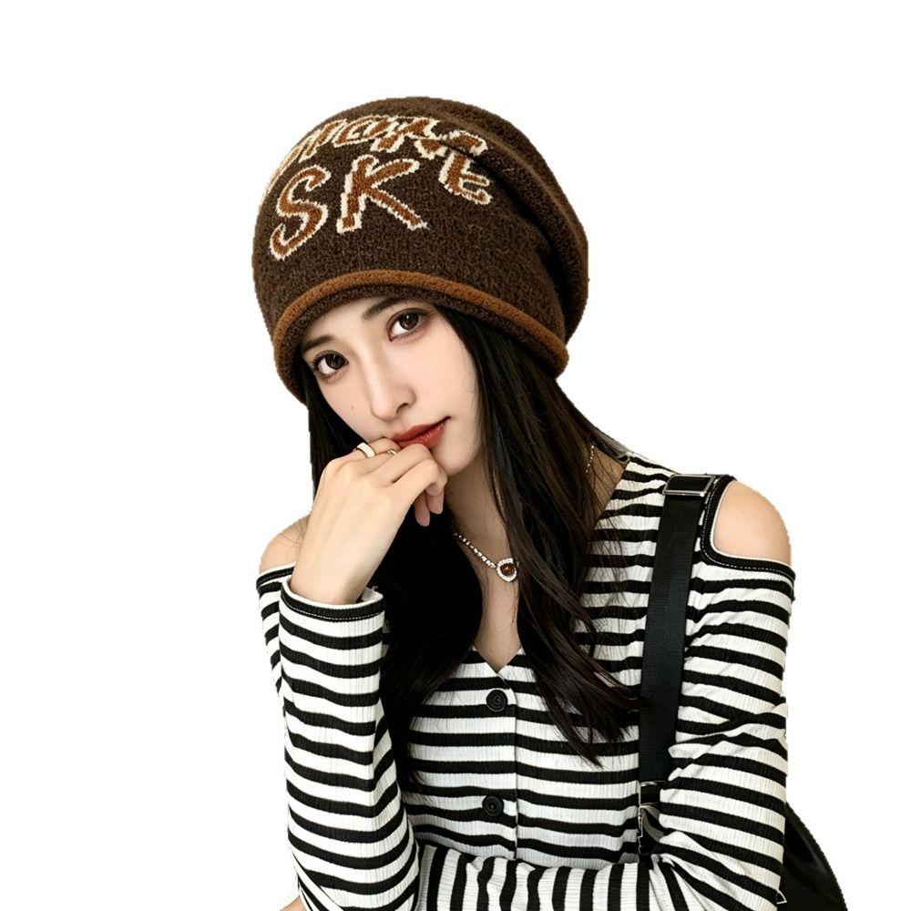 Jacquard Letter Beanie Knitted Hat Windproof Bucket Hat Versatile Beanies Hat Autumn Winter