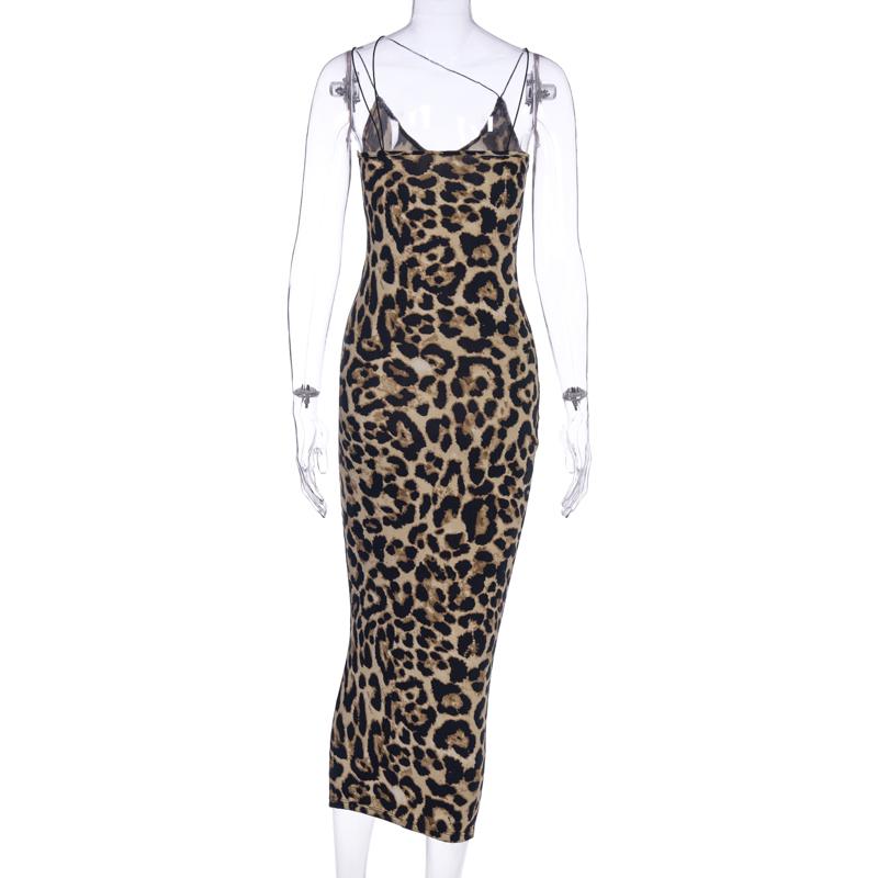 Leopard Print Sleeveless V-Neck Sexy Dress Women Bodycon Midi Dress Spring Fashion Streetwear Party Off Shoulder Elegant Festival Outfits