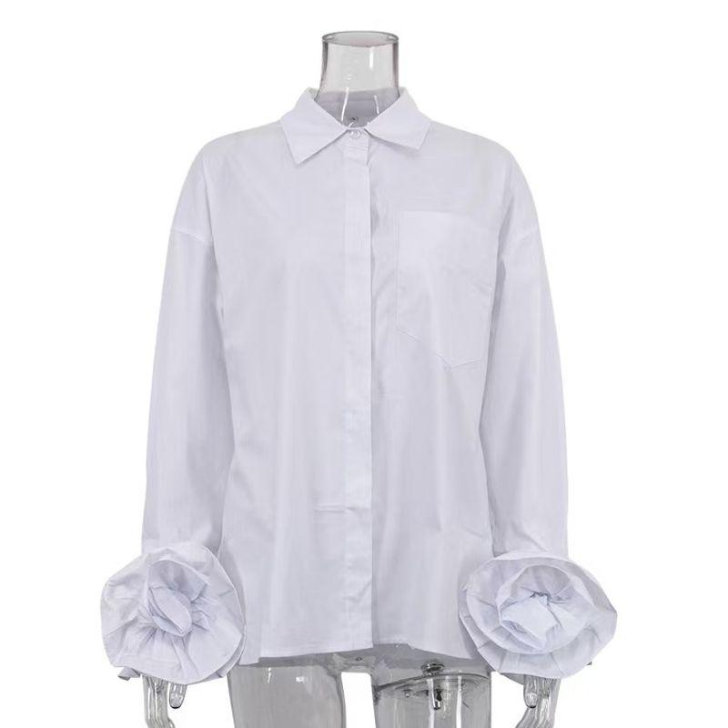 

New Arrival French Style Design Cardigan Patchwork Flowers Long Sleeve Shirt Top Splicing Flower Shirt White S