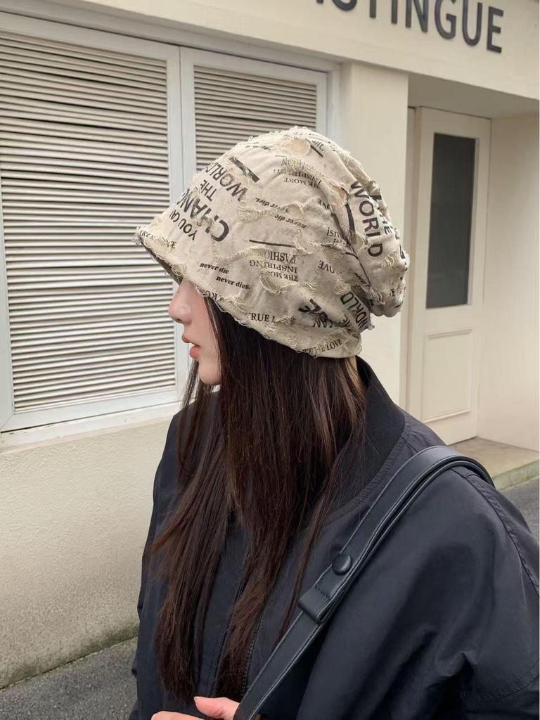 Korean-Style Tie-Dye Beaded Slouchy Beanie for Women - Ethnic Retro Tassel Skull Cap, Early Autumn Wear