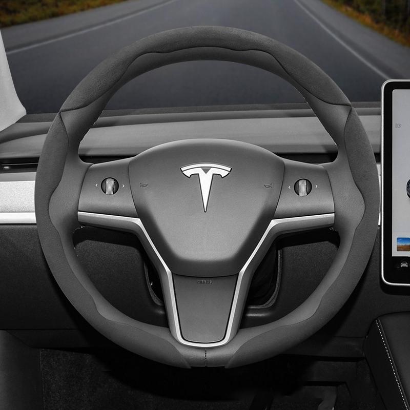 Suitable for Tesla Anti-Slip Buckle Segmented Suede Steering Wheel Cover Suitable for Model 3 Highland 2024 Y X S Juniper Cybertruck Accessories