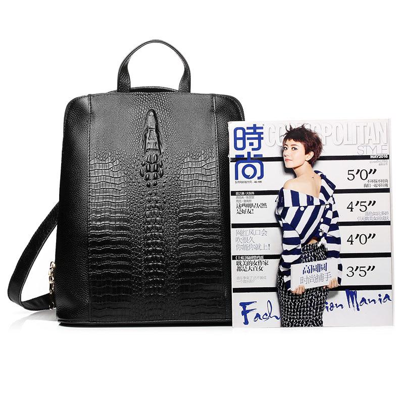 Zency 100% Genuine Leather Knapsack Ladies Crocodile Pattern Women Backpack