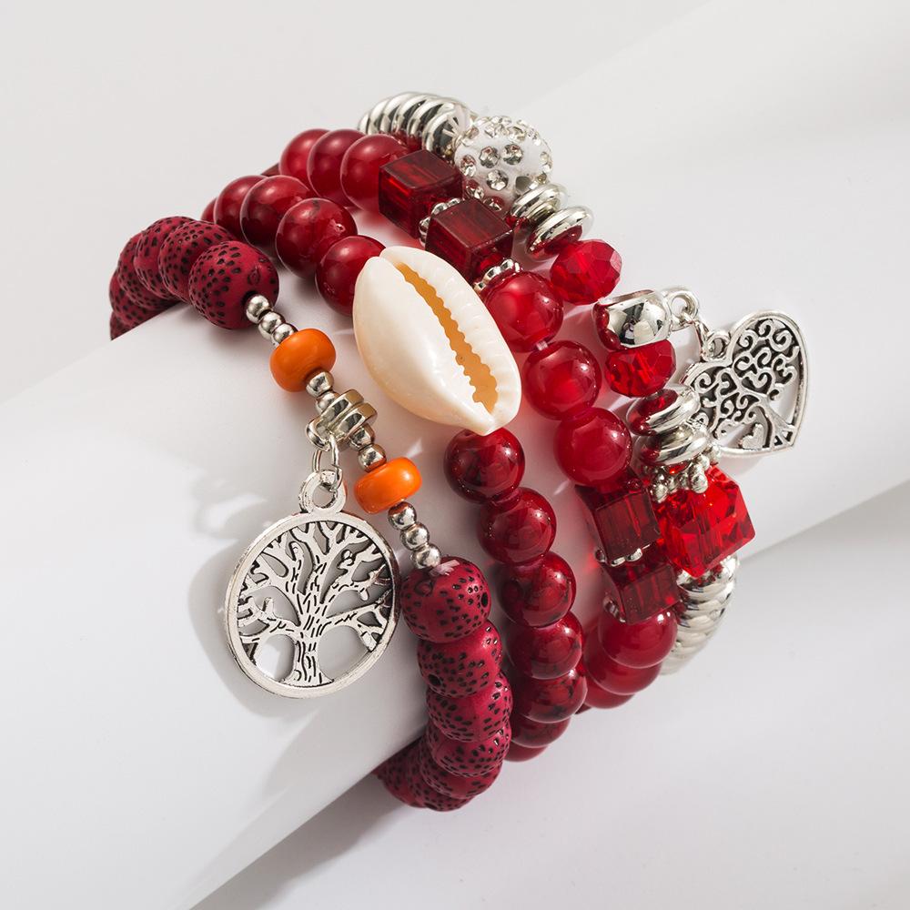 JYL TS Bracelet Unisex  Flower Eye Charm Beads Enhances Beauty And Protection Red ультра-розовый