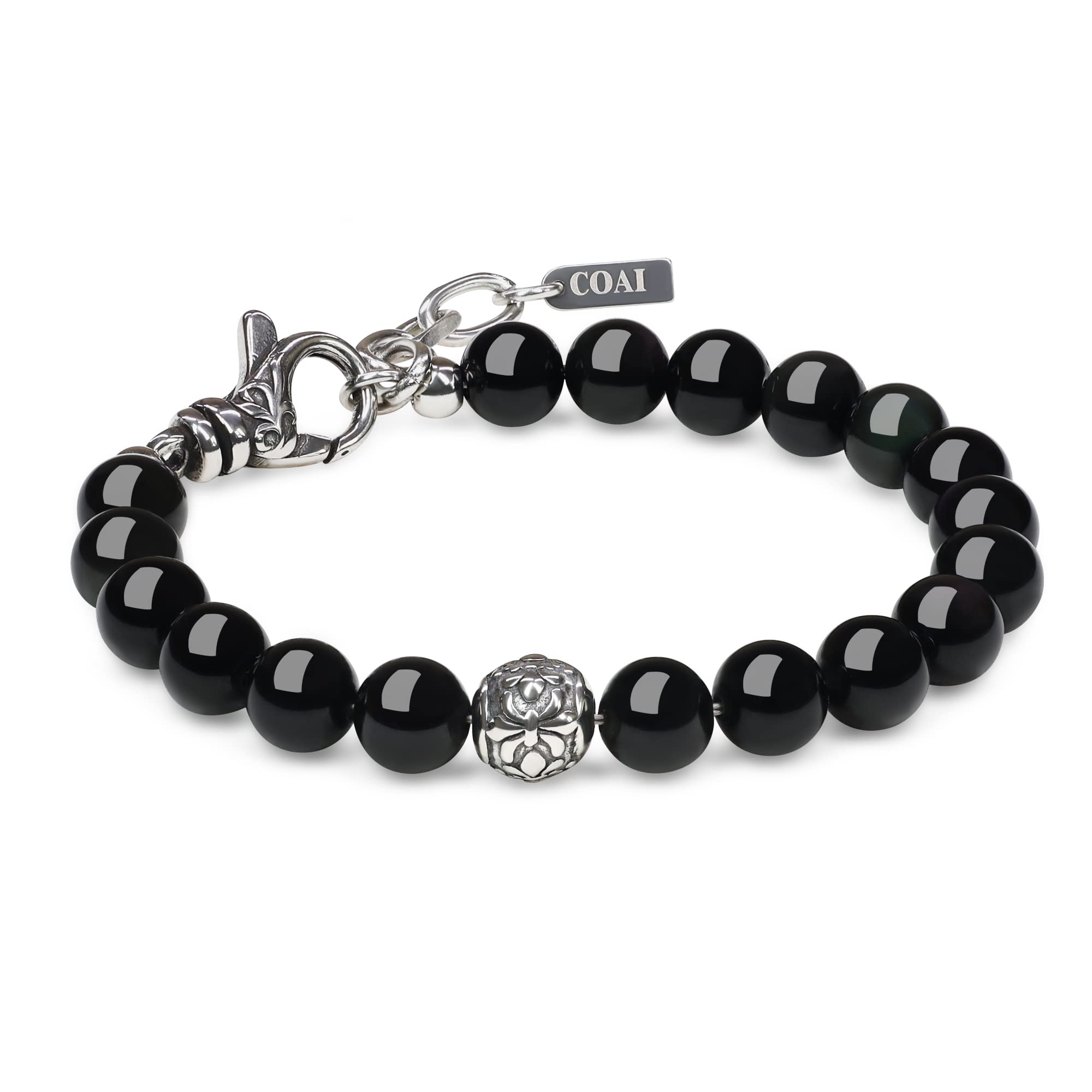 

8mm Obsidian Fleur de Lis Good Luck Bracelet Beads Bracelet [Coai] чорний