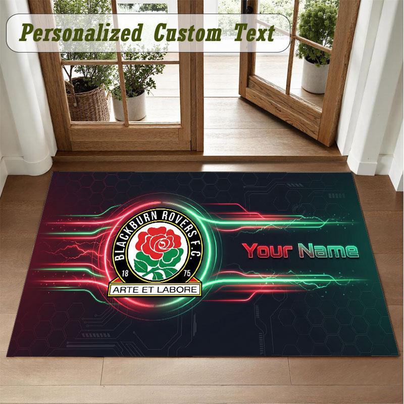 Crystal Velvet Square Rug Custom NameBlackburn Rovers FC Pattern Non Slip Home Floor Decor Rug