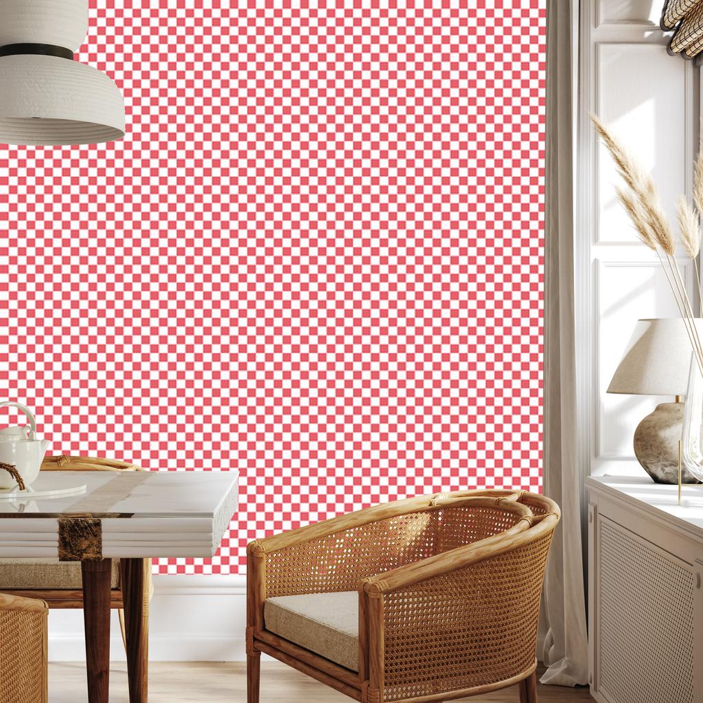 Wallpaper Checkerboard Coral and White, Harmonious Arrangement 50x1000