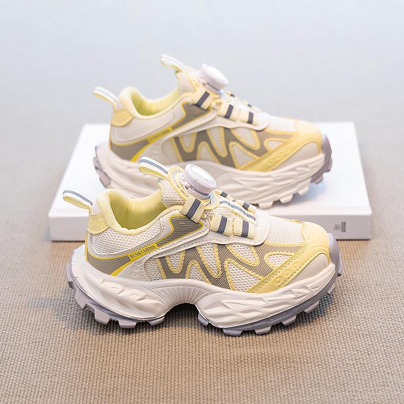 Girls shoes 2025 new autumn children's sports net shoes running breathable older children's girls dad shoes rotating buckle