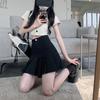 High-Waist Black Pleated A-Line Skirt for Women, Summer 2024 - Anti-Exposure & Slimming Design