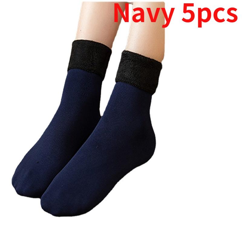 

5Pairs/ Winter Warm Solid Women Socks Thicken Thermal Socks Wool Cashmere Black Skin Seamless Snow Sock Velvet Unisex Socks One Size