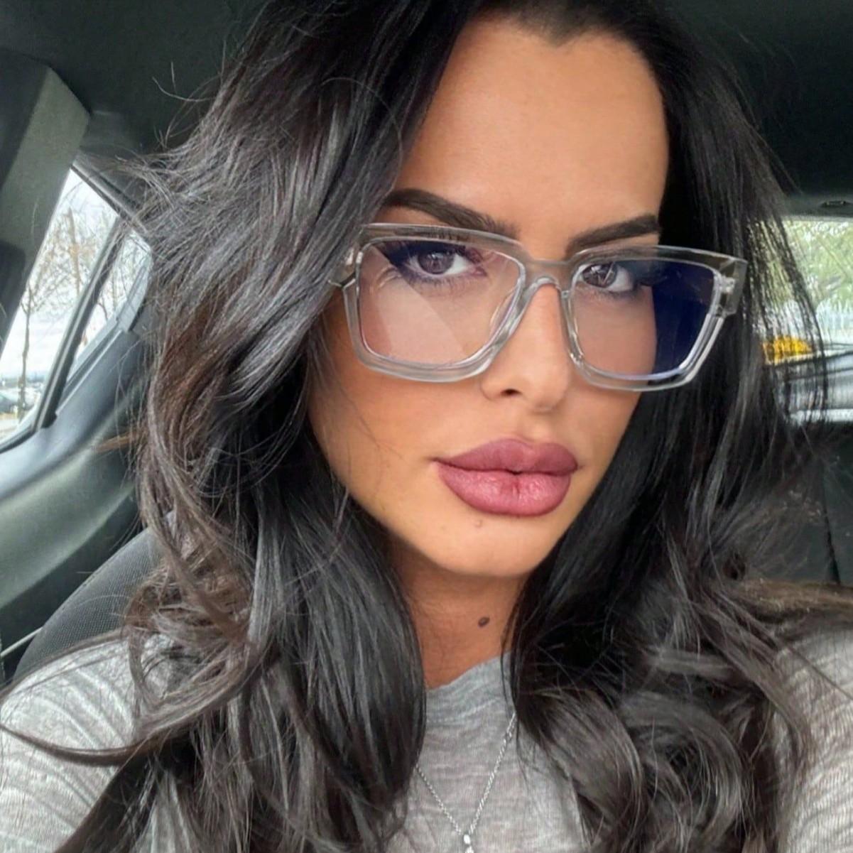 Attractive Glasses Men's Grey Retro Square Concave Anti-Blue Light Glasses, European And American Fashionable Texture Thick-Rimmed Eyeglass Frames 8539