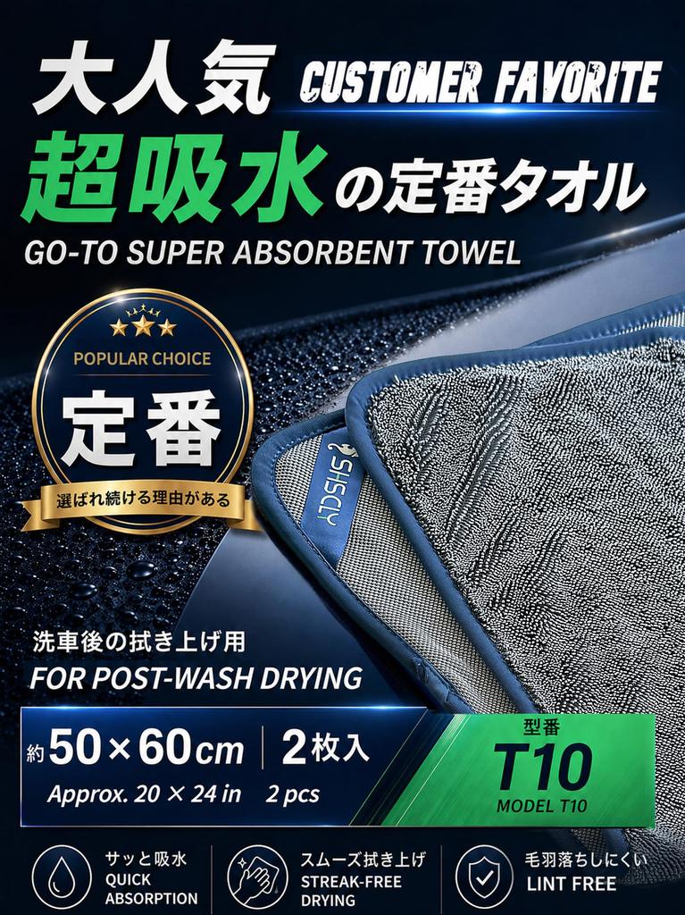 SHSCLY Microfiber Car Wash Super Absorbent Cleaning and Drying Cloths Towels, (2-pack)