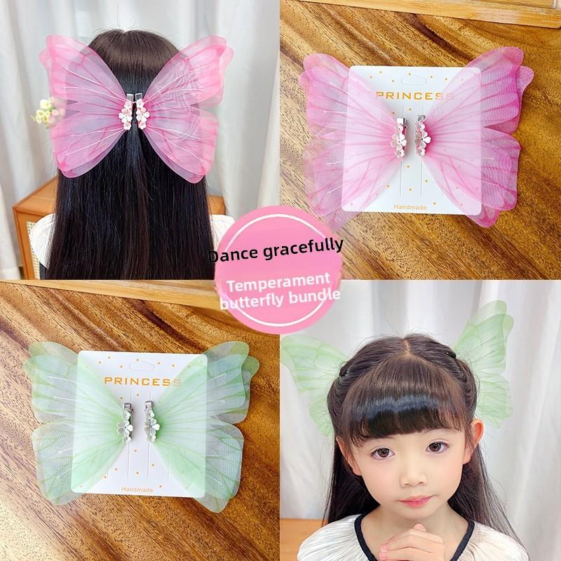 New Kids' Super Fairy 3D Tulle Big Butterfly Hair Clips Elegant Dancing Style Ancient Style Hair Accessories for Little Girls
