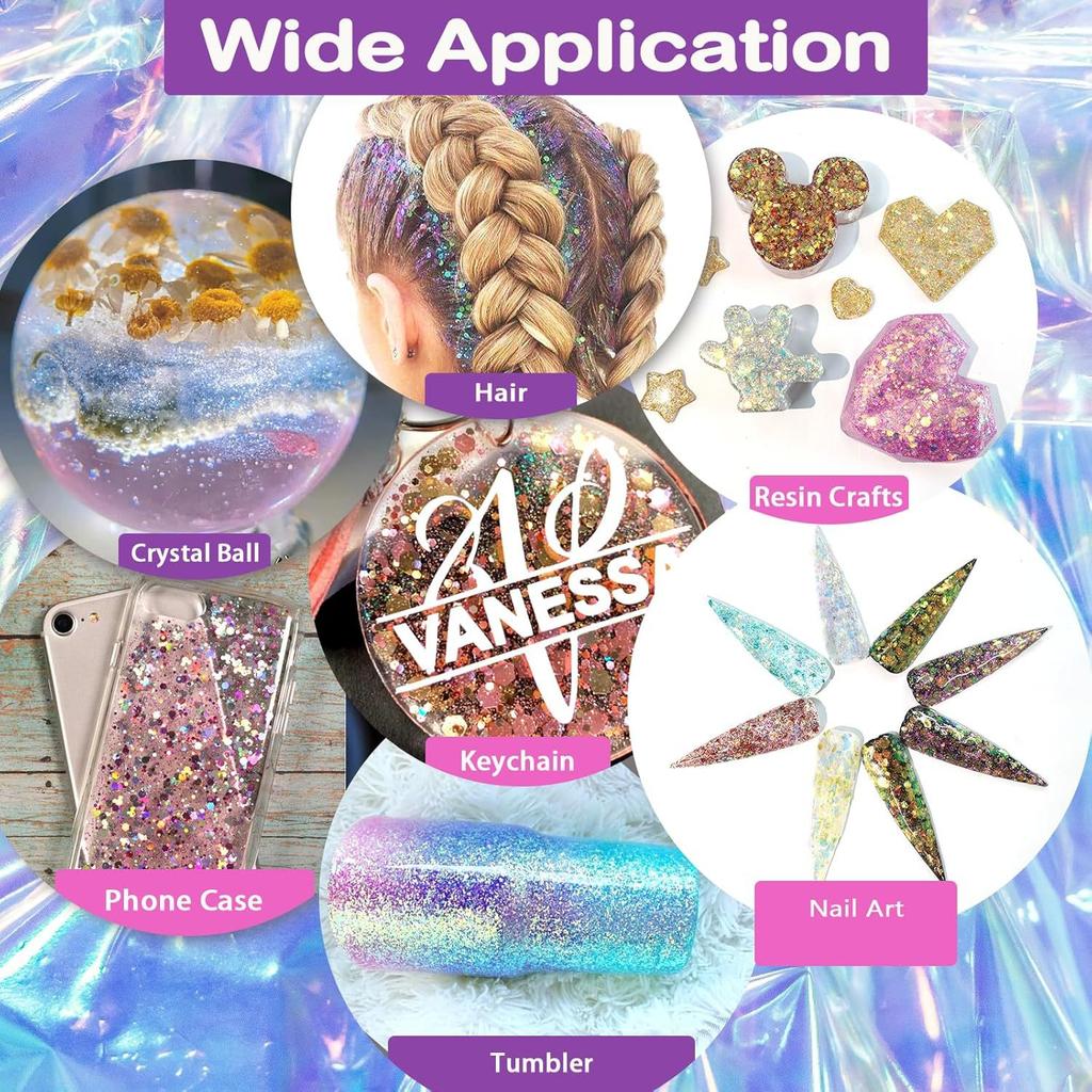 12 Colors Holographic Chunky Glitter Assorted 3mm Star Shapes Fine Glitter Powder for Body Nail Art Craft Mixed Colors