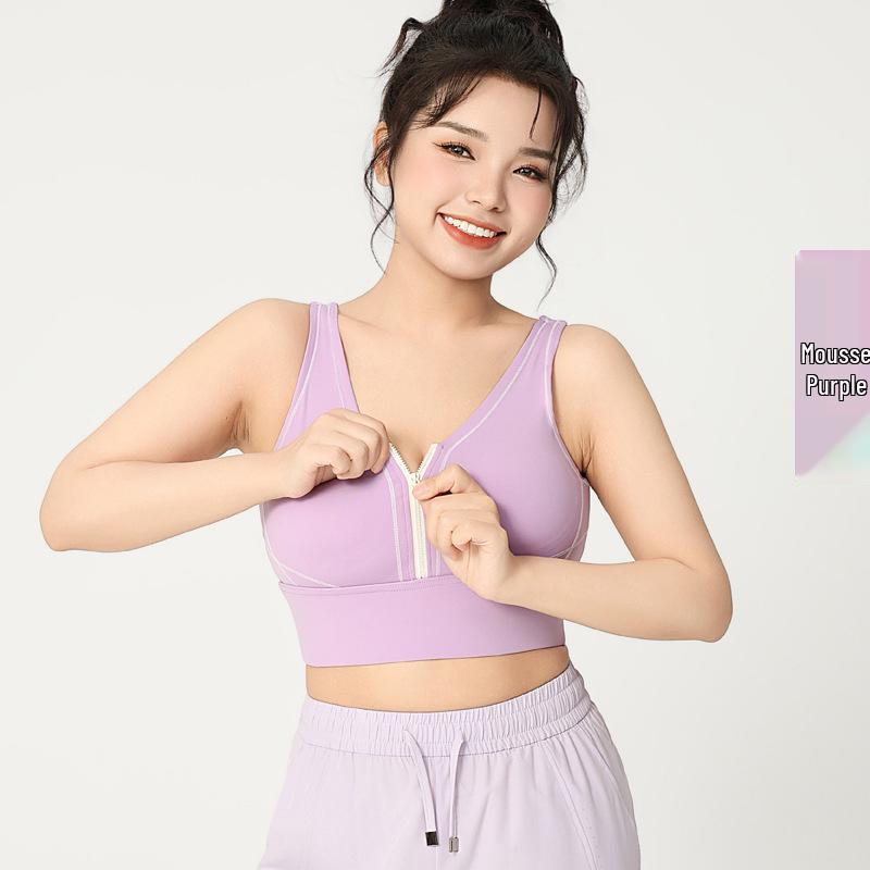 

Удлиненный спортивный бюстгальтер для йоги Colorblock на молнии с высокой степенью поддержки – Большой размер Цельный фитнес-бюстгальтер с U-образной спинкой S