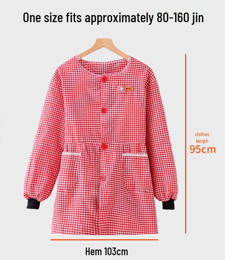 Plaid Long-Sleeve Apron Smock for Adults - Korean Style