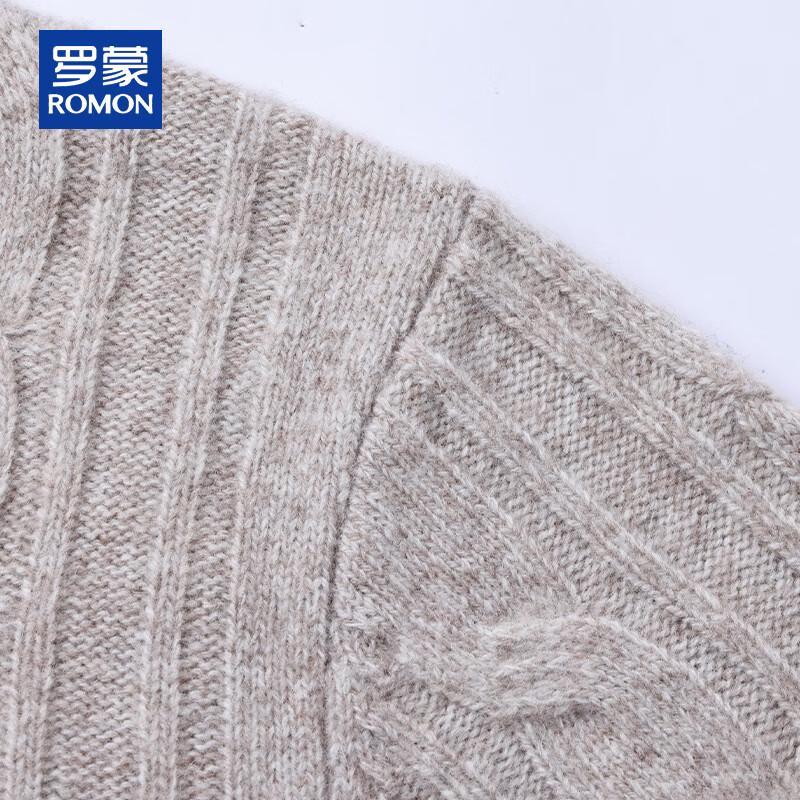 ROMON Men's 100% Pure Wool Cable Knit Semi-High Neck Sweater