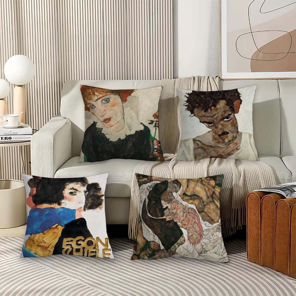 Austrian Painter E-Egon S-Schiele Pillow Case Office Cushions Suitable For Sofa Car Bedroom Decorative Cushion Cover
