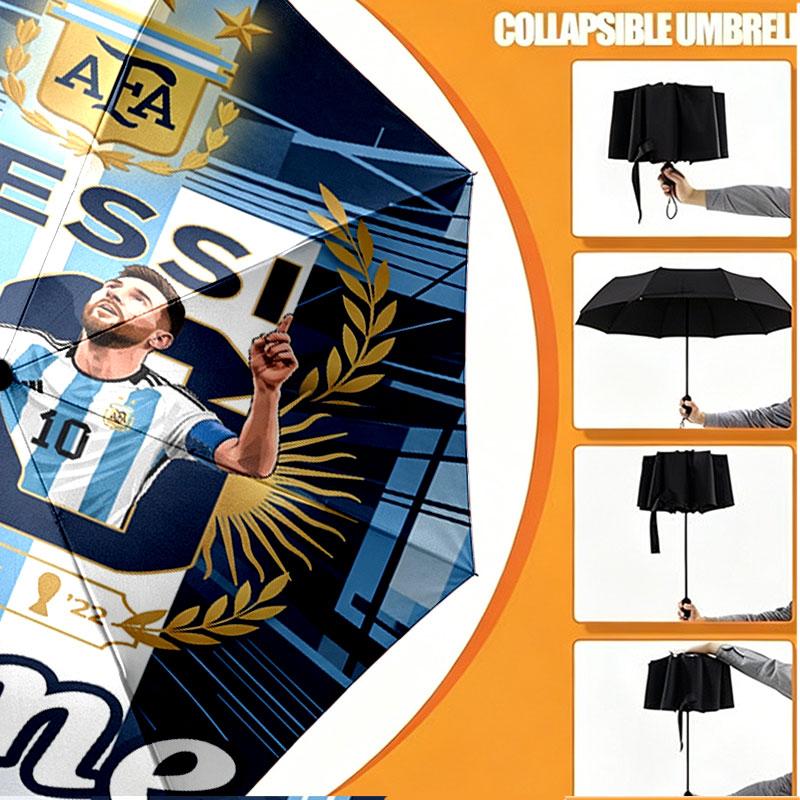 Custom Name Personalized Leo Messi Print Umbrella, Auto Open Close, 8‑Rib Sturdy Frame, Commute Camping Hiking Use, Birthday Gift