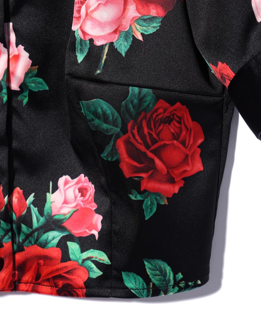 YOUHEE Satin Flower Pattern Blouse Black