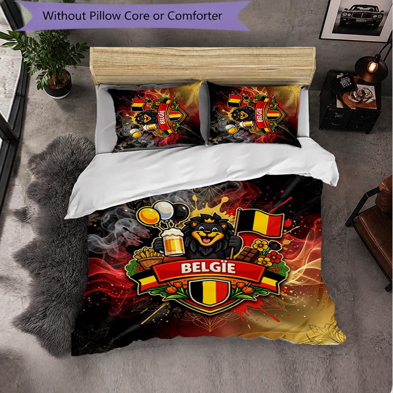 Belgium Football Pattern 3 Pieces Bedding Set Soft Microfiber Duvet Cover with Pillow Cases for Bedroom