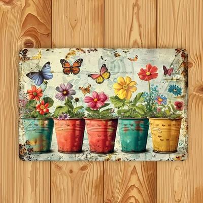 Arte da Parete Floreale e con Farfalle Rustica per Decorazione Interna/Esterna