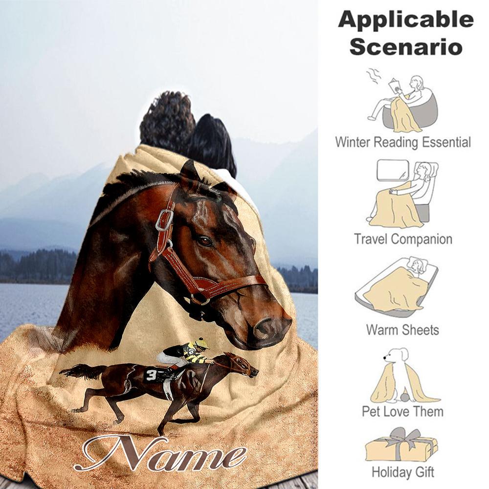 Horseback Customize Your Name Blanket Lightweight Personalized Blanket Comfortable for Home Decor Office Chair Living Room Picnics for All Occasions