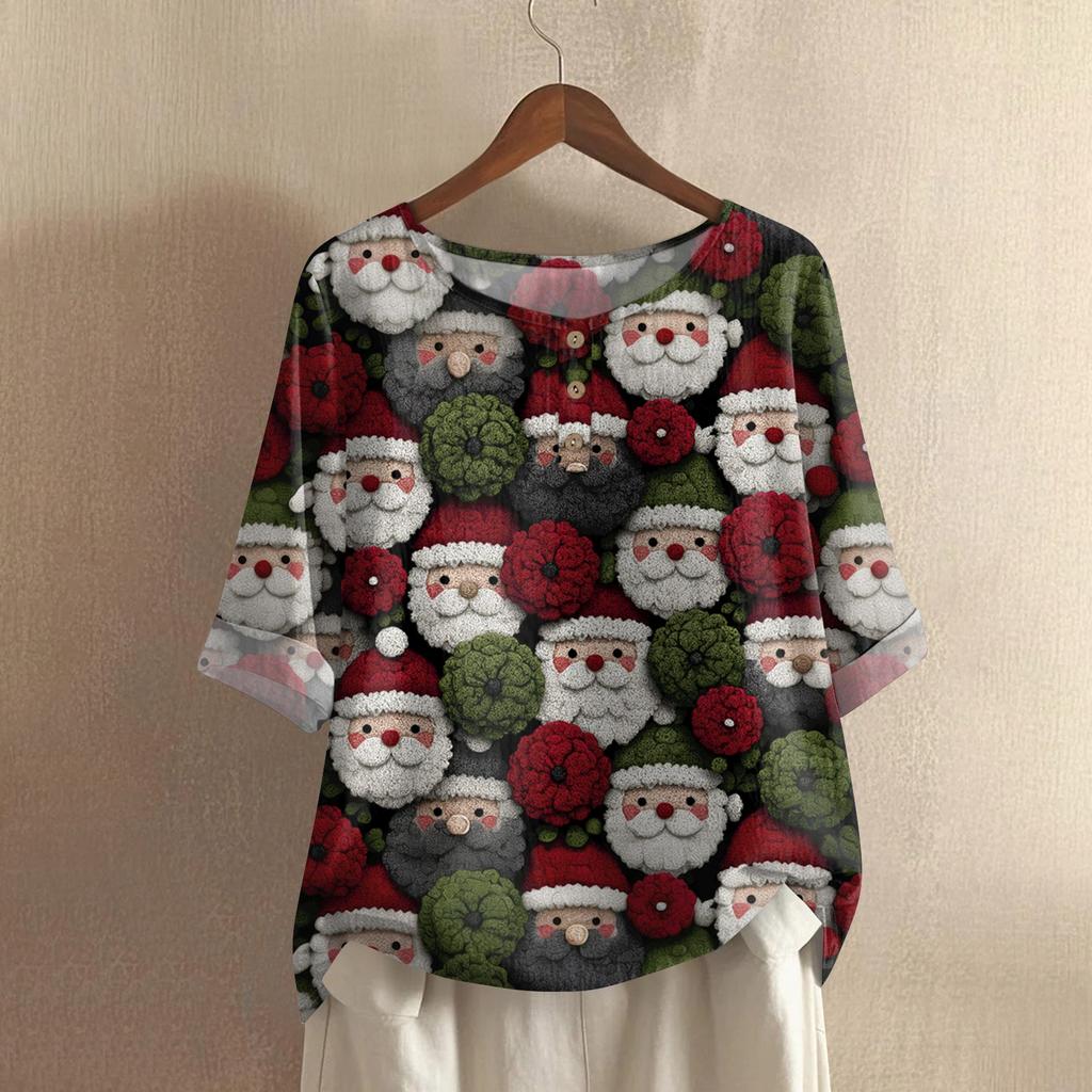 Women's Fashionable And Casual Shirt Half-sleeve Round Neck Print Cotton And Linen Blouse Top