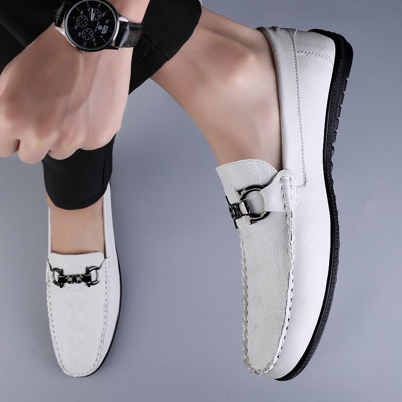 

Мужская обувь 2025 лето новая мода мужские высококачественные водонепроницаемые повседневные кожаные туфли на плоской подошве с крокодиловым узором тренд 45 белый