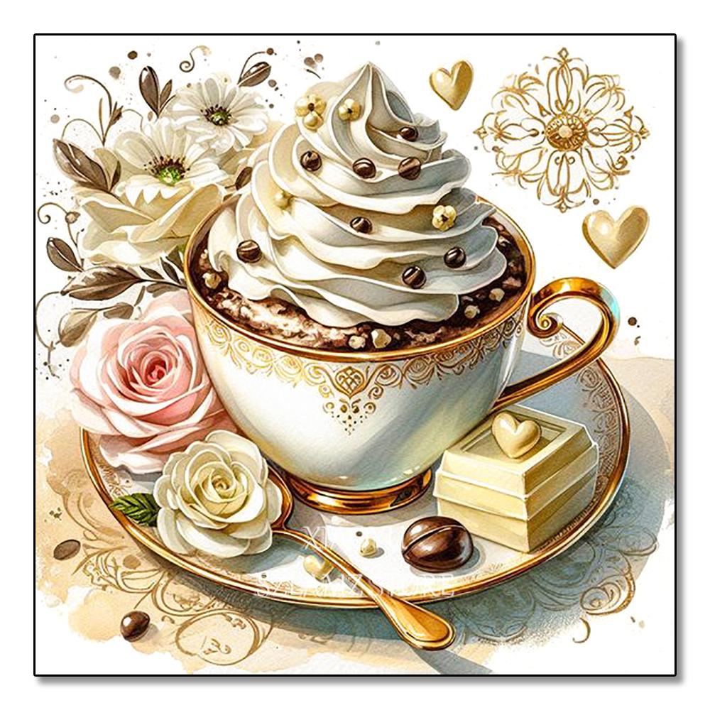 

Картина Кофе Хлеб Набор для алмазной вышивки Кухня Ресторан Настенное украшение Мозаичная вышивка Подходит для взрослых DIY хобби Round 40x40cm