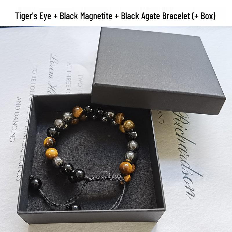 Men's Adjustable Braided Yoga Bracelet with Tiger Eye and Agate Stones