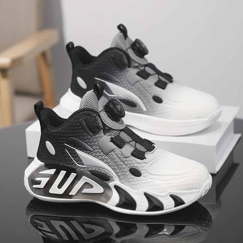 Boys basketball shoes spring 2025 new children's mesh breathable sports shoes medium and older children's button boys running shoes