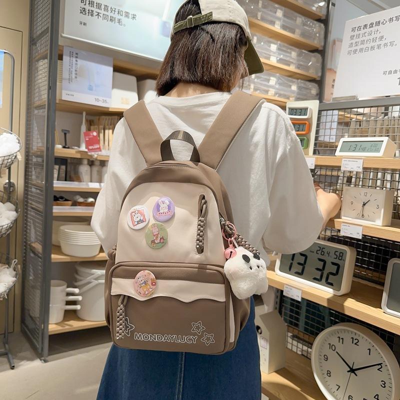 Schoolbag niche design contrasting colors campus style versatile schoolbag retro college student backpack high value women's lightweight backpack