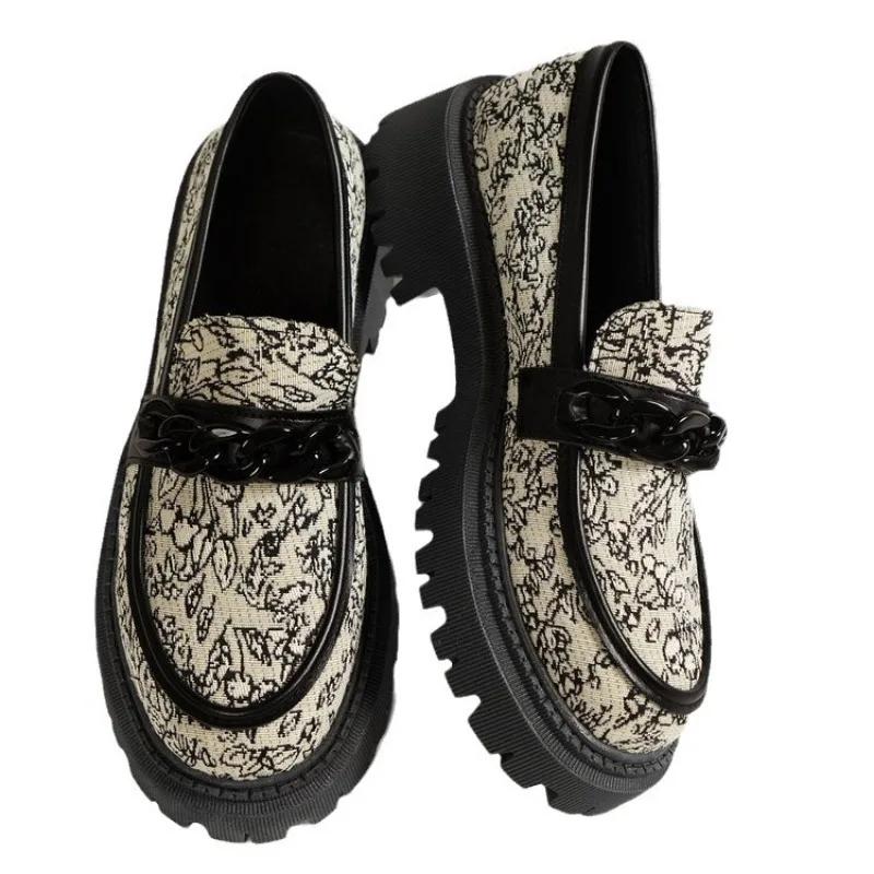 Fujin Denim Print Cloth Synthetic Leather Platform Wedge Chunky Sneaker Comfy High Brand Spring Fashion Autumn Casual Shoes
