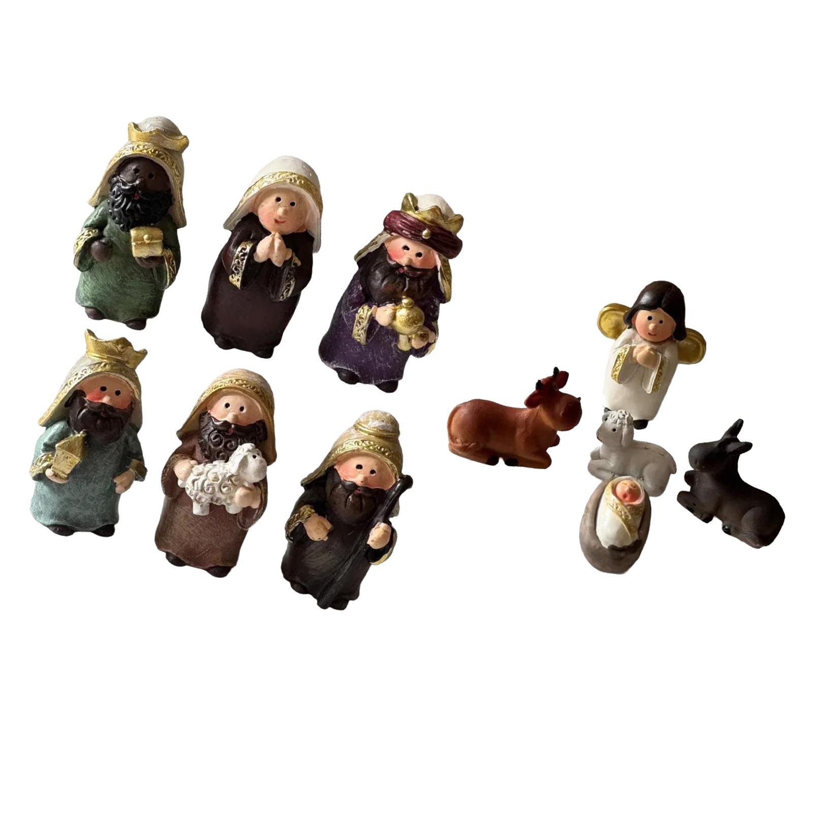 11Piece Cute Resins Nativity Scene Miniature Figurines Set for Christmas Holiday Religious Tabletop Decorative Ornaments 1