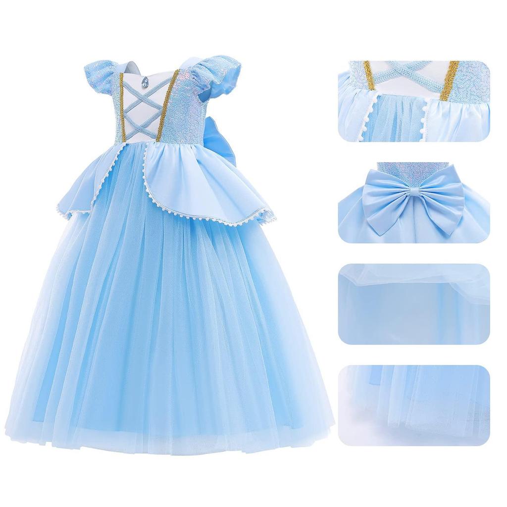 Girls Princess Costumes Puff Sleeve Fancy Birthday Party Dress Up With Accessories