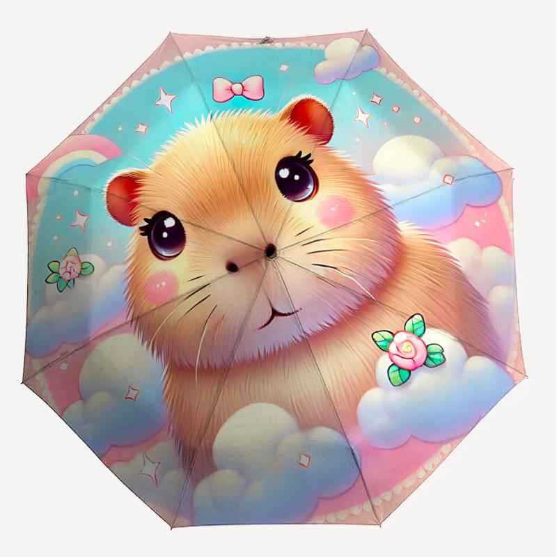 1PC Hamster Clouds Automatic Open/Close Umbrella with Windproof, 8-Rib Sturdy Canopy, Durable Ribs, Fashionable Design, Outdoor Accessory, Fun Prin, H