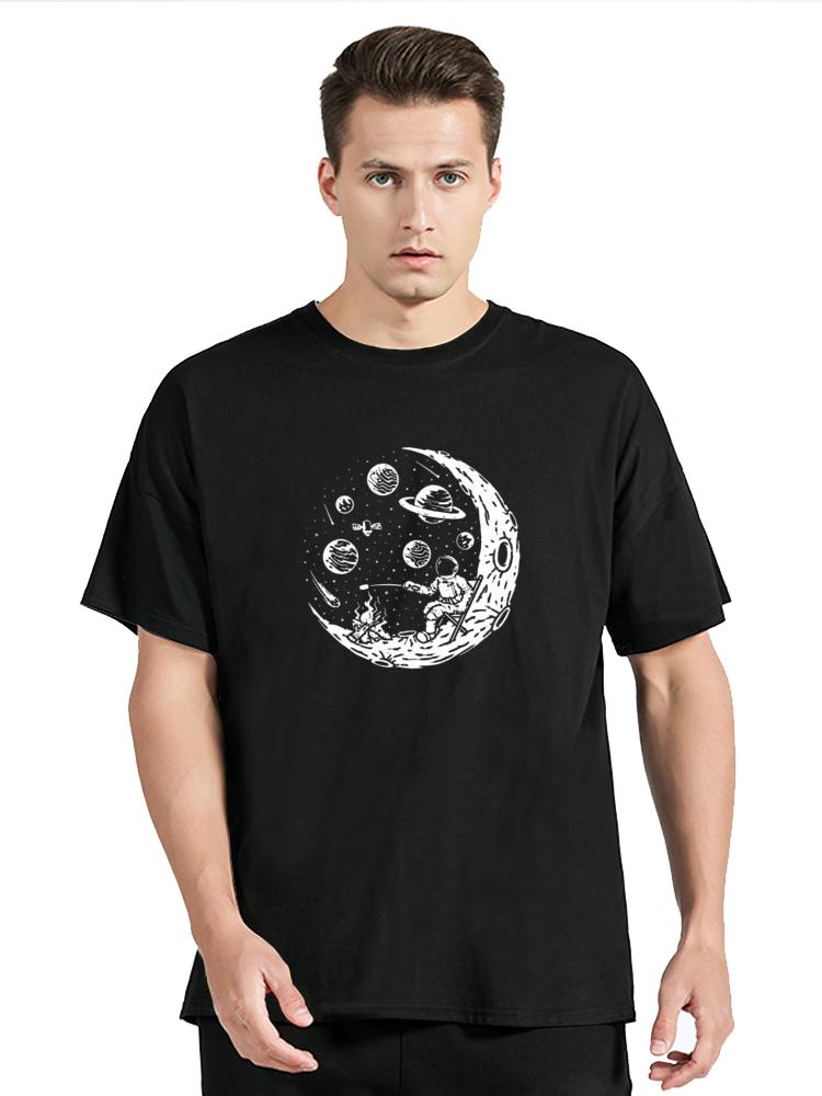 Summer T-shirt High Quality Cotton Funny Astronaut Moon Barbecue Casual T Shirt Fitness Unisex Tops Tees Clothing