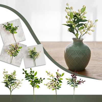 Green Branch Berry Artificial Flowers Fruit Leaves Fake For Vase Garden Wedding Christmas Tree Decoration Cake Gift Craft Plants