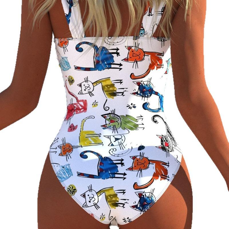European and American 3D Digital Printing Summer Kitten Pattern Sexy Bikini One-piece Women's Swimsuit